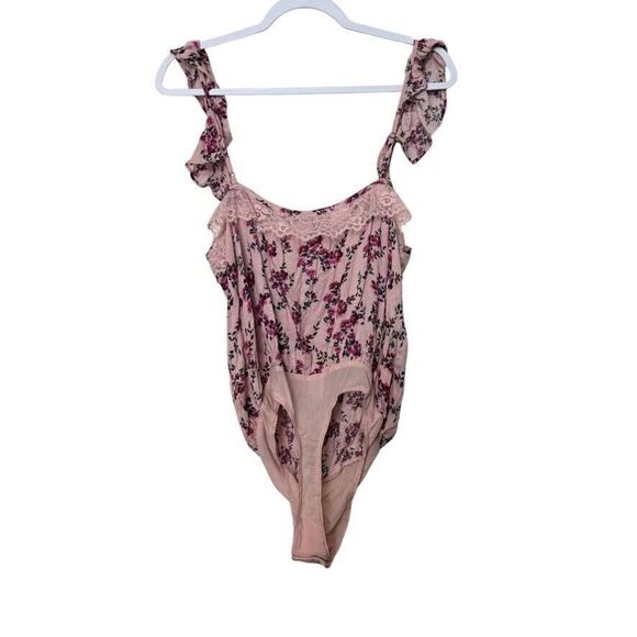 Free People Take It Away Floral Sleeveless Bodysuit Women M Pink‎ Boho Lace NWT - Picture 2 of 12